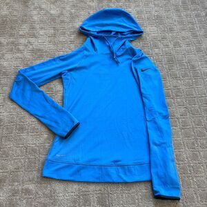 Nike Pro Hyperwarm Hoodie Sz Small Blue Hybrid Training Pullover Cold Weather
